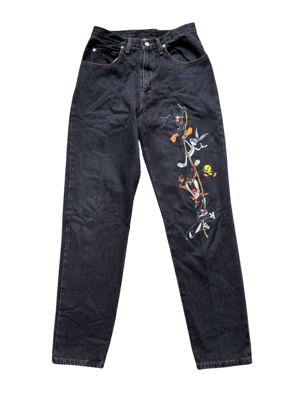 Looney Tunes Vintage 1992 Women's Black 100% Cotton Jeans Size 30 Fits 28” x 32”